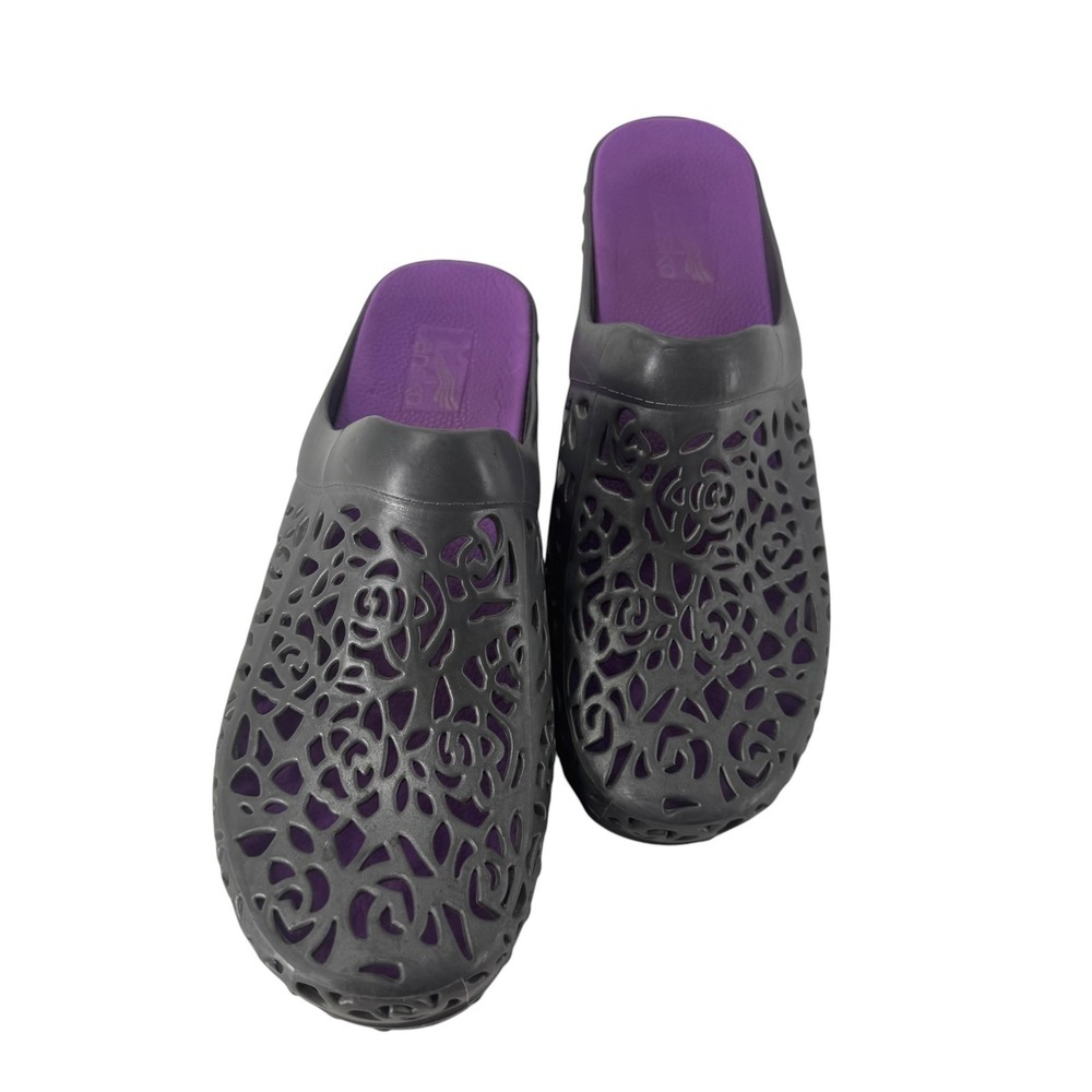 Dansko Laser Cut Clog Mules Gray Purple Floral Filigree Slip On Shoes Womens 39 - Picture 5 of 11